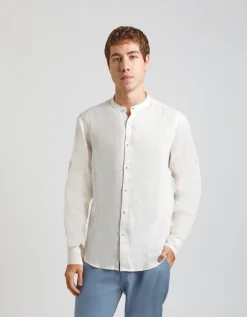 Camicia 100% lino con collo coreano