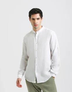 Camicia 100% lino con collo coreano