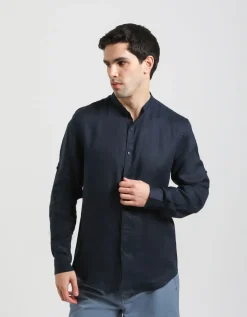 Camicia 100% lino con collo coreano