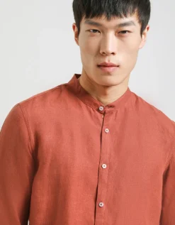 Camicia 100% lino con collo coreano