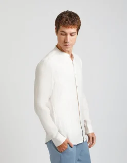 Camicia 100% lino con collo coreano