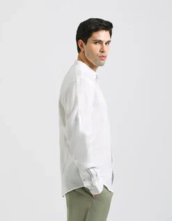 Camicia 100% lino con collo coreano