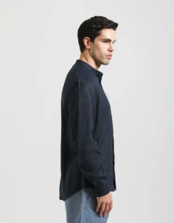 Camicia 100% lino con collo coreano