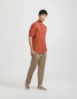 Camicia 100% lino con collo coreano