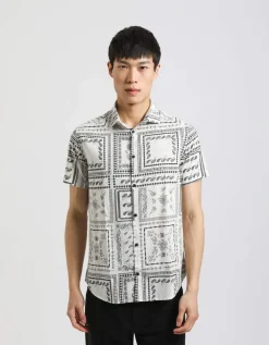 Camicia mezza manica 100% cotone con fantasia