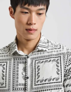 Camicia mezza manica 100% cotone con fantasia