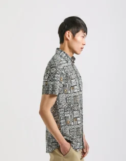 Camicia mezza manica 100% cotone con fantasia