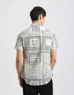 Camicia mezza manica 100% cotone con fantasia