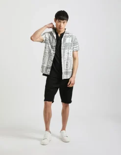 Camicia mezza manica 100% cotone con fantasia