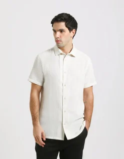 Camicia mezza manica a righe strutturata