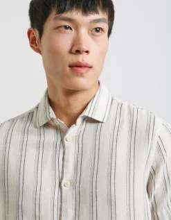 Camicia mezza manica a righe misto lino