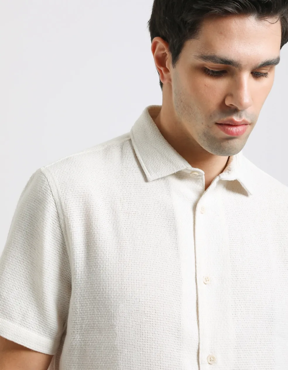 Camicia mezza manica a righe strutturata