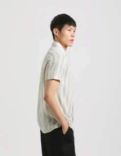 Camicia mezza manica a righe misto lino