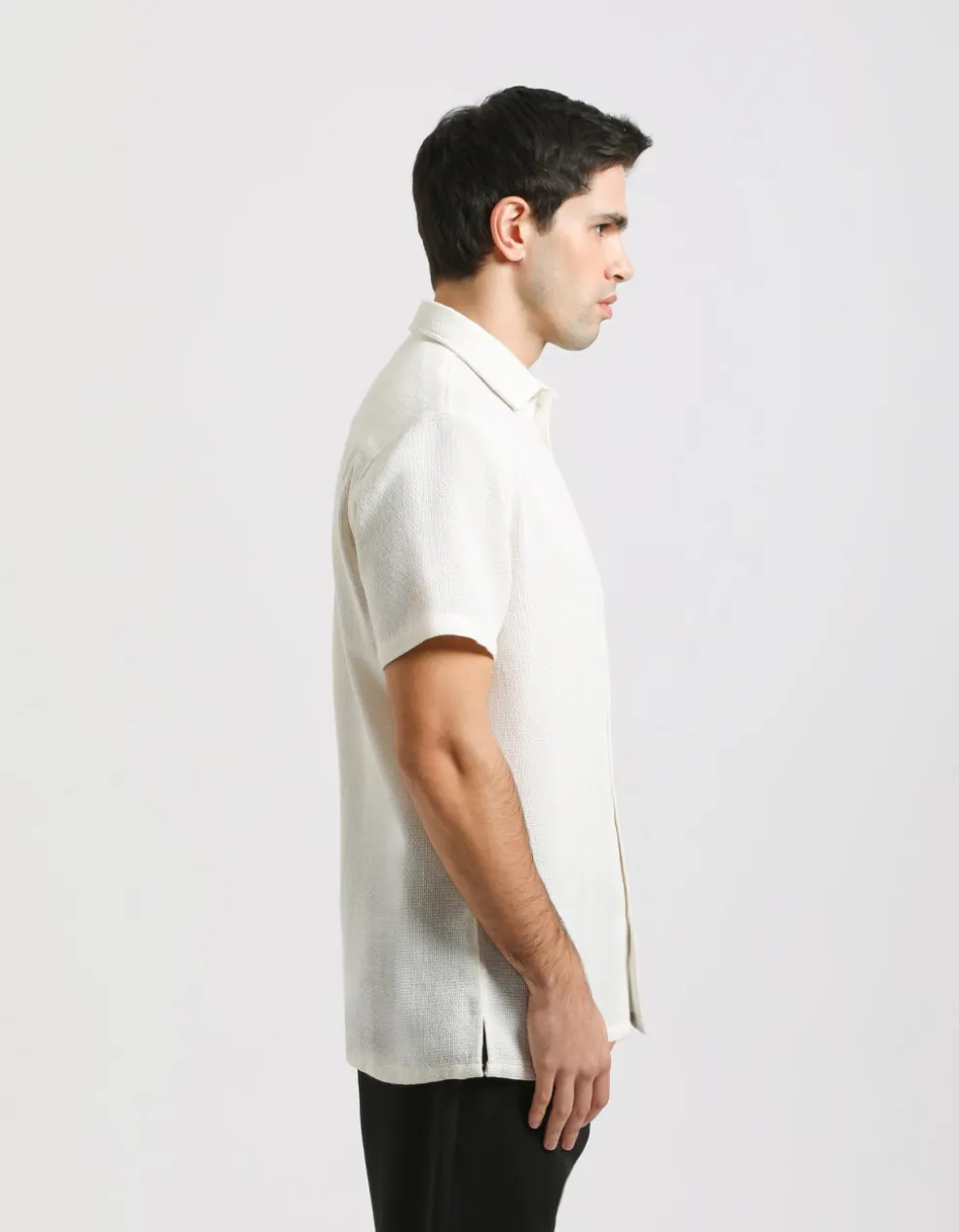 Camicia mezza manica a righe strutturata