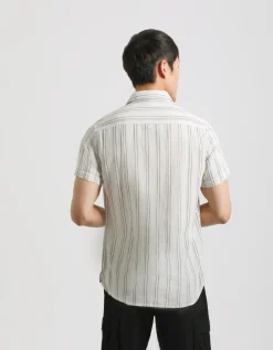 Camicia mezza manica a righe misto lino