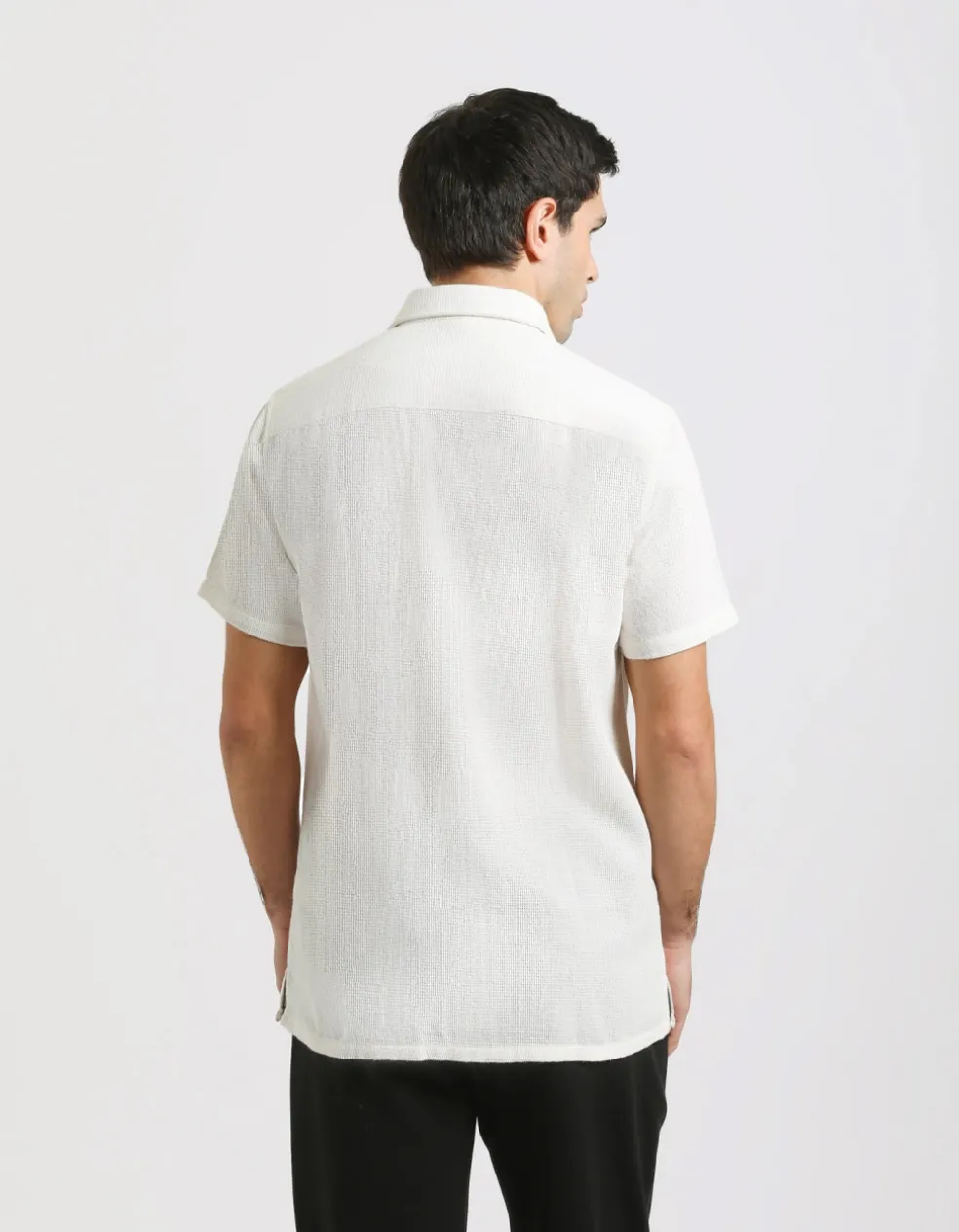 Camicia mezza manica a righe strutturata
