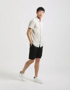 Camicia mezza manica a righe misto lino
