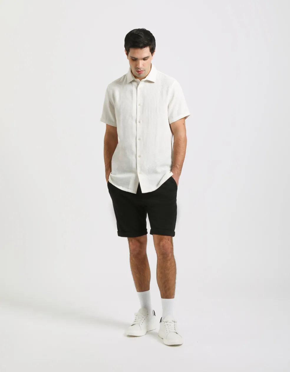 Camicia mezza manica a righe strutturata
