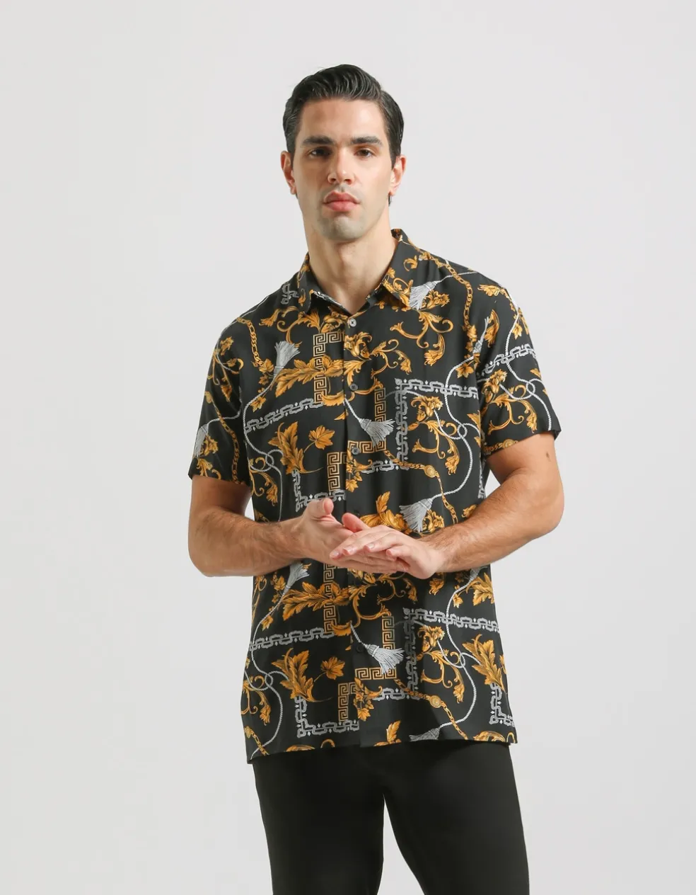Camicia mezza manica fantasia 100% viscosa