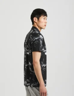 Camicia mezza manica in tessuto elastico con fantasia