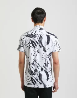 Camicia mezza manica in tessuto elastico con fantasia