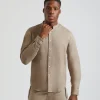 Camicia misto lino con collo coreano