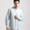 Camicia misto lino con collo coreano