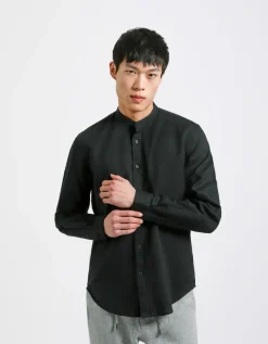 Camicia misto lino con collo coreano