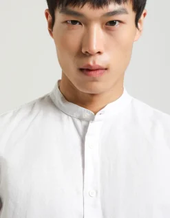 Camicia misto lino con collo coreano