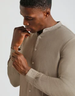 Camicia misto lino con collo coreano
