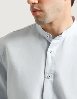 Camicia misto lino con collo coreano