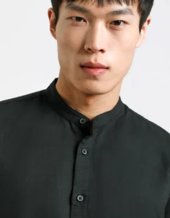 Camicia misto lino con collo coreano
