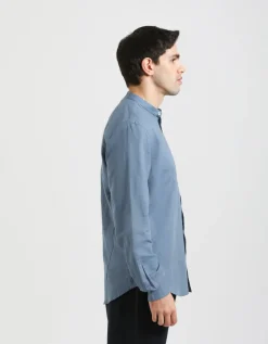 Camicia misto lino con collo coreano