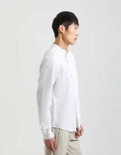 Camicia misto lino con collo coreano