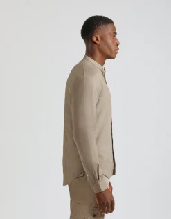 Camicia misto lino con collo coreano