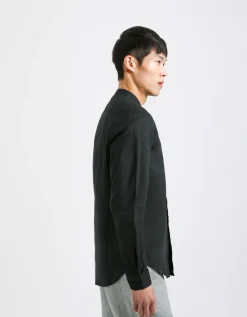 Camicia misto lino con collo coreano
