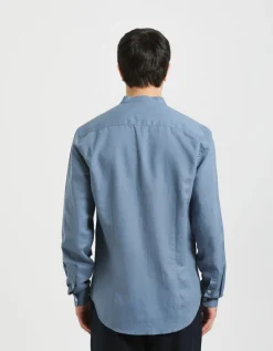 Camicia misto lino con collo coreano