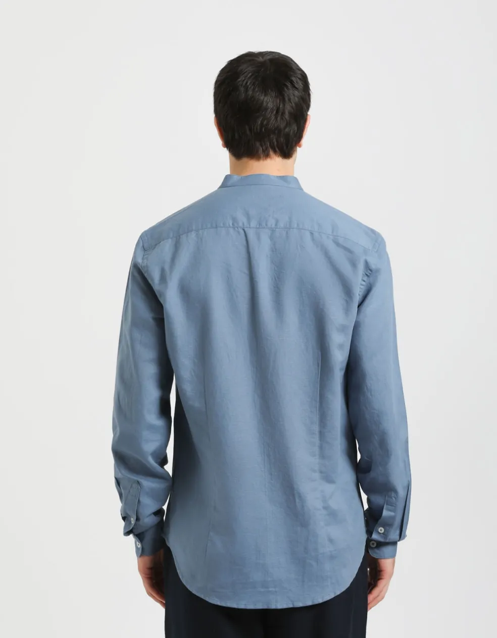 Camicia misto lino con collo coreano