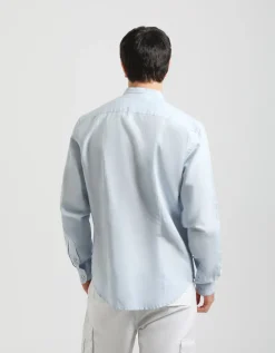 Camicia misto lino con collo coreano