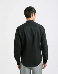 Camicia misto lino con collo coreano
