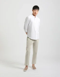 Camicia misto lino con collo coreano