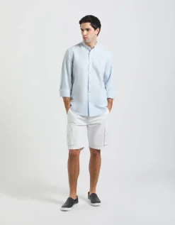 Camicia misto lino con collo coreano
