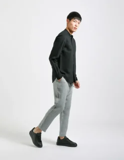 Camicia misto lino con collo coreano