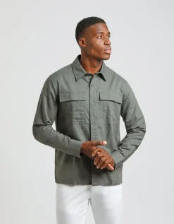 Camicia misto lino con tasconi