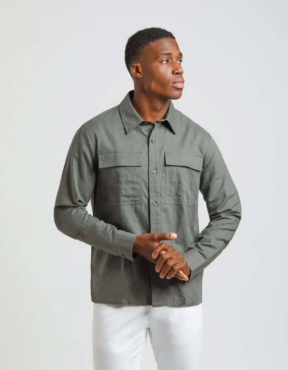 Camicia misto lino con tasconi