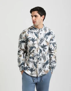 Camicia misto lino fantasia