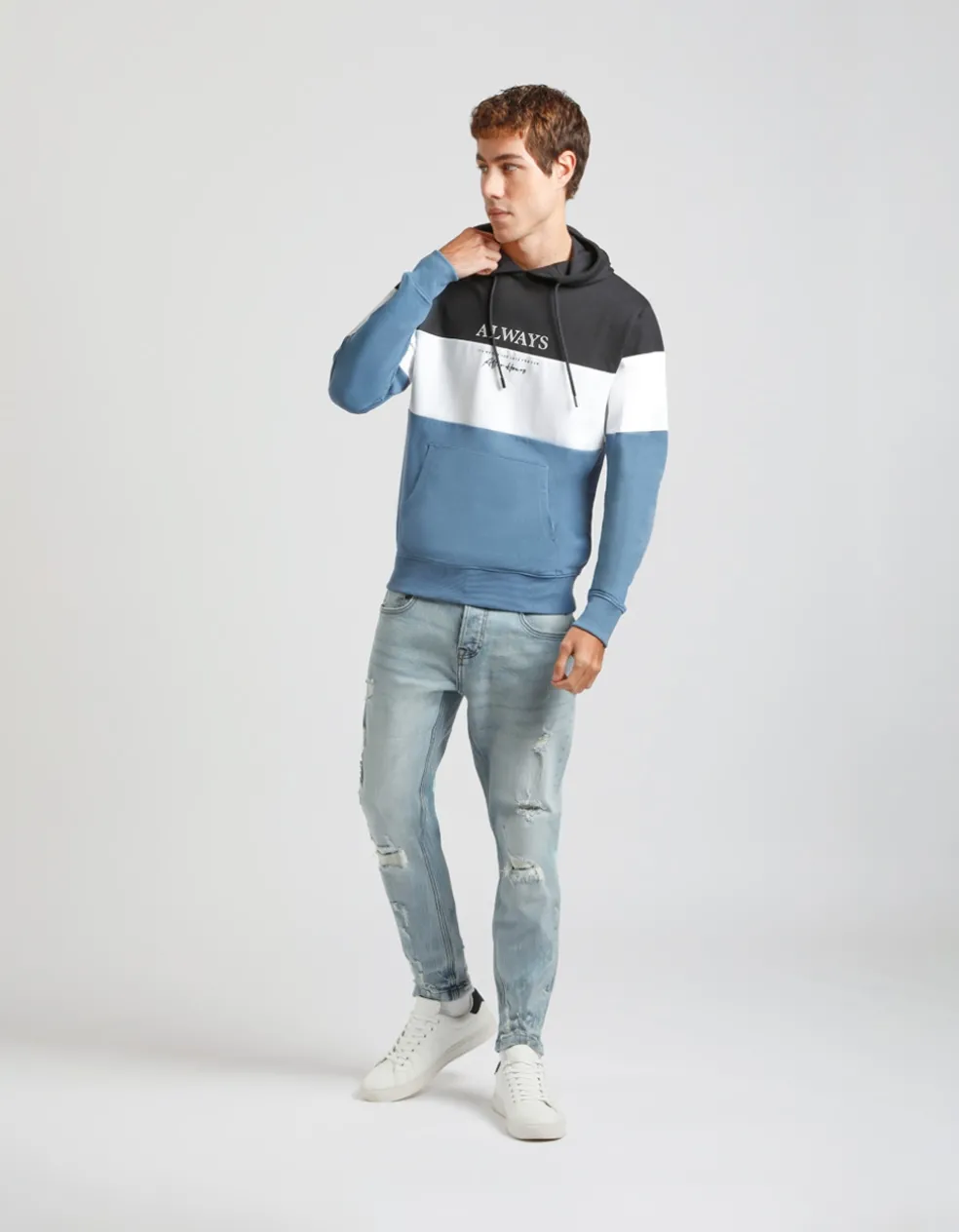 Felpa con cappuccio colorblock
