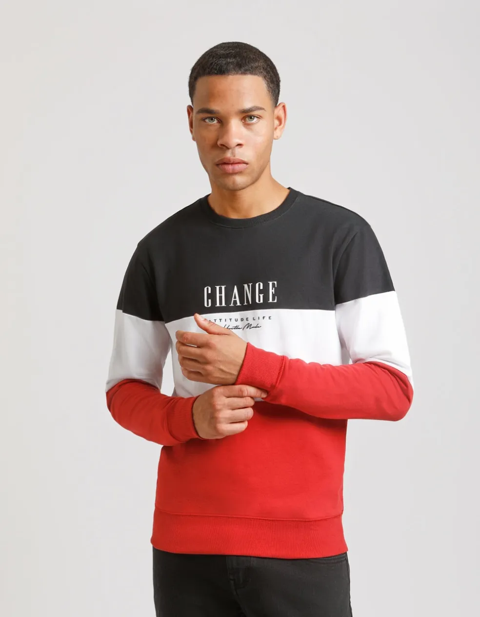 Felpa girocollo colorblock