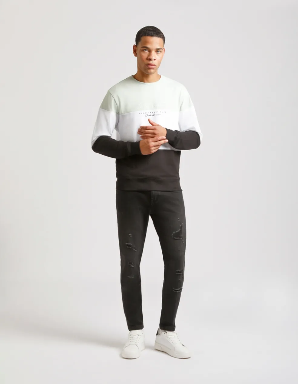Felpa girocollo colorblock