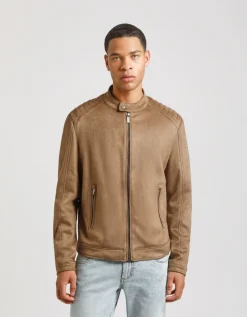 Giubbotto biker effetto camoscio